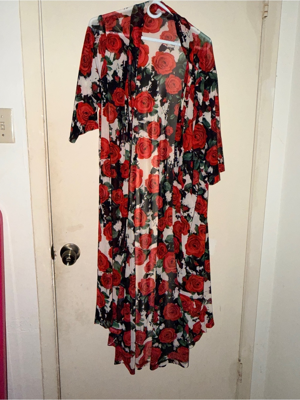 Crazy Train Red Rose Print Asymmetrical Duster